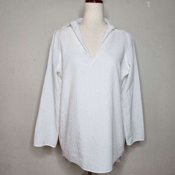 ACNE Studios White Cotton Pique Split Neck Collared Blouse Size 32 - Picture 1 of 14